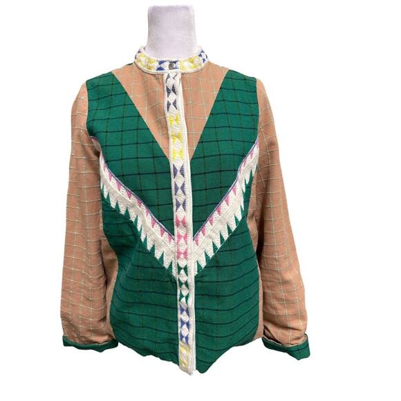 Sezane Paris Kelly Green and Brown Plaid Tunic Jacket Overcoat Size 34 (US 2) - Picture 2 of 11